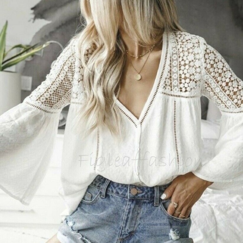 🦄HP!!🦄❤️ White Boho Lace Blouse!!❤️